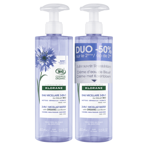 klorane eau micellaire 3 en 1 au bleuet bio 2x400ml offre duo