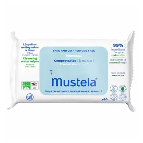 mustela lingettes nettoyantes À l'eau sans parfum 60 pieces